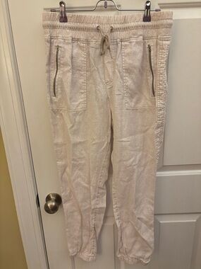 Athleta Cream Drawstring Jogger Pants 100% Linen